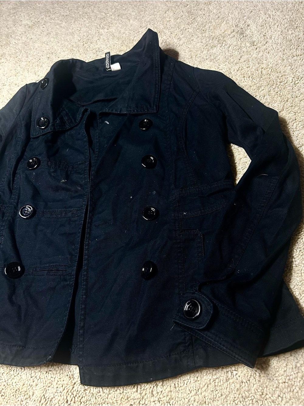 H&M Divided Black Double Breasted Military Jacket Coat